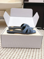 YSL 26ss Flat Slippers Blue Denim Leather 654727