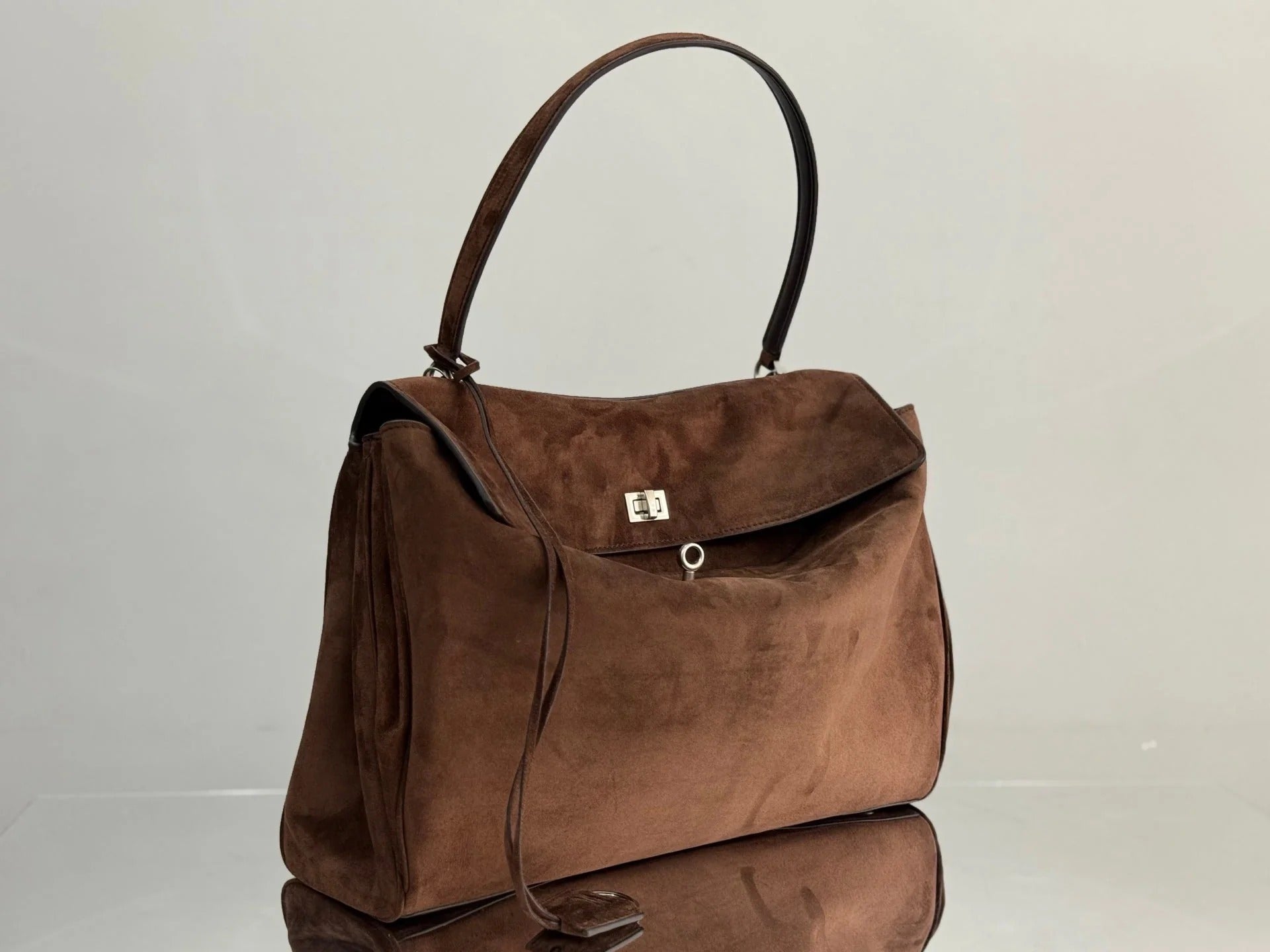Balenciaga Large Rodeo Bag 40 Coffee Brown Suede Sliver Hardware