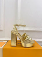 Louis Vuitton 2025 Shake One-Strap Platform Sandal Gold Calfskin