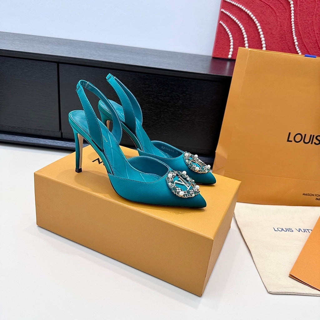 LV 26s Slingback 95 Teal Blue Premium Satin 622441