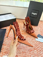 YSL 26ss Slingback Camel Brown Silk Leather 648841