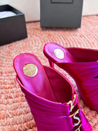 YSL 26ss Pointed High Heels Sandals 110 Fuchsia Pink Silk Leather 648786