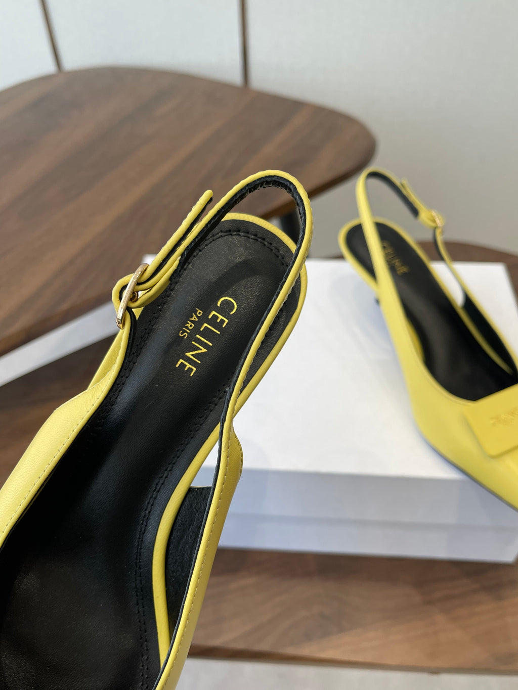 Celine 26 Pointed-Toe Slingback Yellow Sheepskin 624684