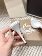 CL 26SS High-Heeled Slippers 100 White Mesh Rhinestone Leather 658052