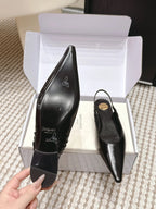 YSL 26ss Flat Slingback Black Glossy Leather 654711