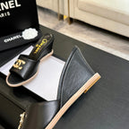 CC 2026 Wedge Sandals 65 Black Lambskin Gold Black Logo 667764
