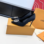LV 26s Pointed-Toe High Heels 95 Black Premium Satin 622452