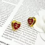 CC Black Enamel Gold Double C Heart Earrings