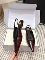 YSL 26ss Flat Slingback Burgundy Glossy Leather 654710