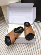 YSL 26ss Platform Slippers Camel Brown Black Sheepskin 663212