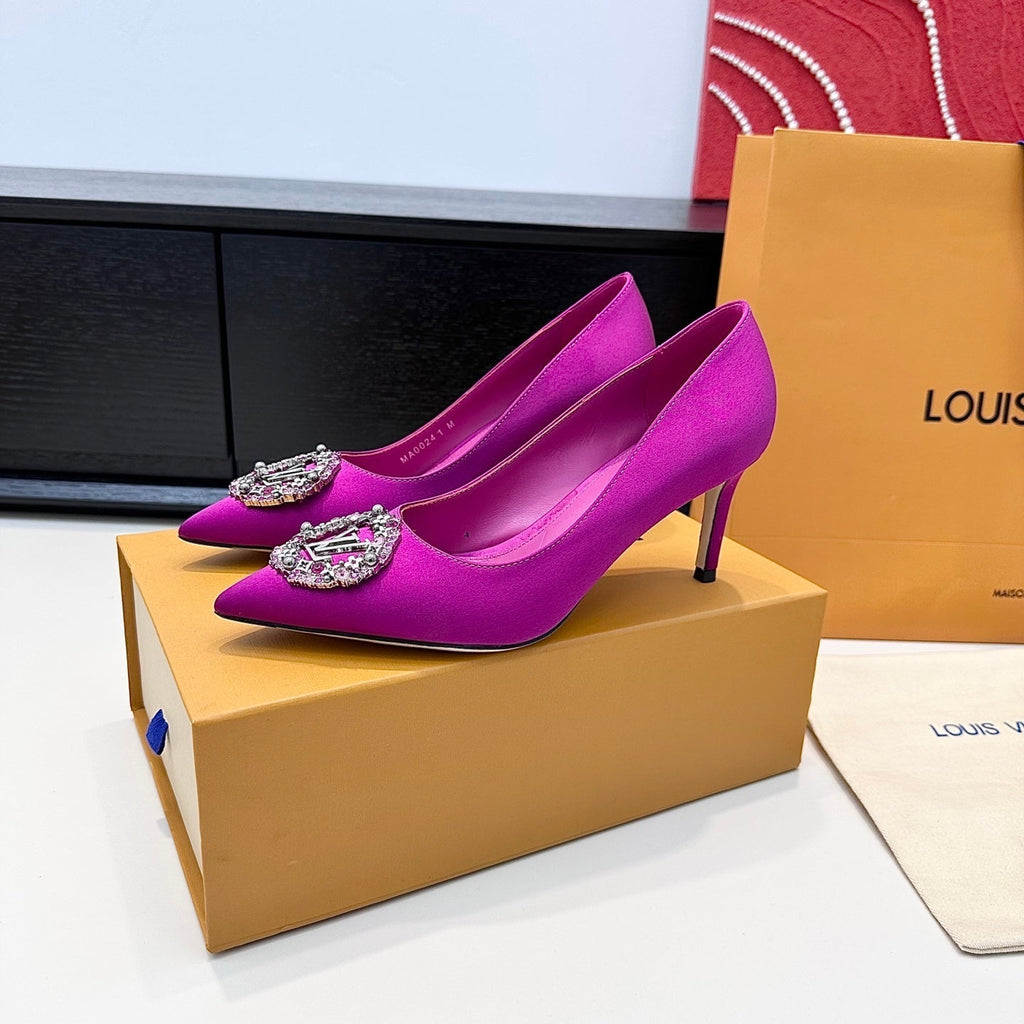 LV 26s Pointed-Toe High Heels 75 Fuchsia Pink Premium Satin 622448