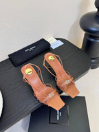 YSL 26ss Square Toe Sandals 70 Tan Brown Silk Sheepskin 651705