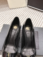 YSL 26ss High Heel Pumps 75 Black Leather 654703