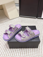 CC 26s Sandals Purple Beige Leather Raffia 632395