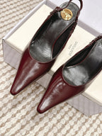YSL 26ss Slingback 75 Burgundy Glossy Leather 654717