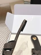 YSL 26ss Flat Slippers Dark Gray Denim Leather 654728