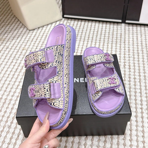 CC 26s Sandals Purple Beige Leather Raffia 632395