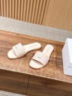 CD 26 Embroidered Slippers Beige Cowhide 610278