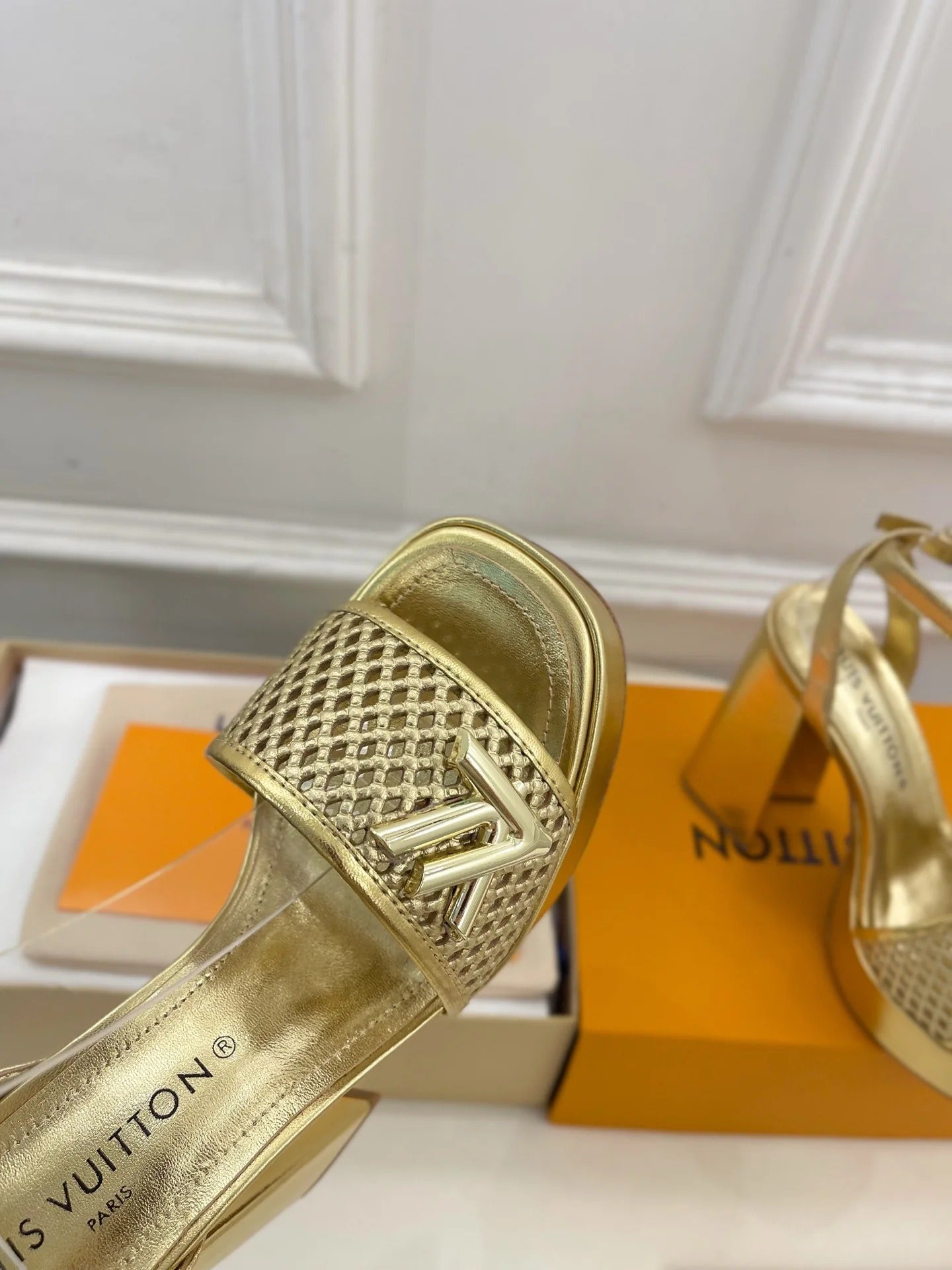 Louis Vuitton 2025 Shake One-Strap Platform Sandal Gold Calfskin