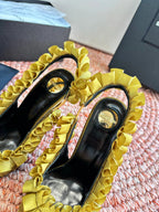 YSL 26ss Slingback Shiny Gold Silk Leather 648839
