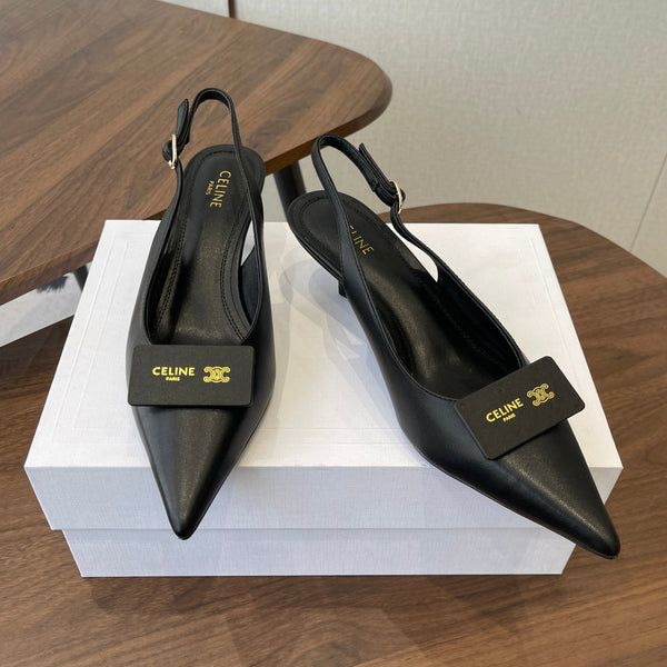 Celine 26 Pointed-Toe Slingback Black Sheepskin 624686