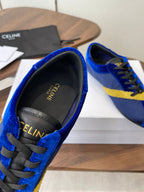 Celine 26 Flat Sneaker Dark Blue Yellow Canvas Suede 624713