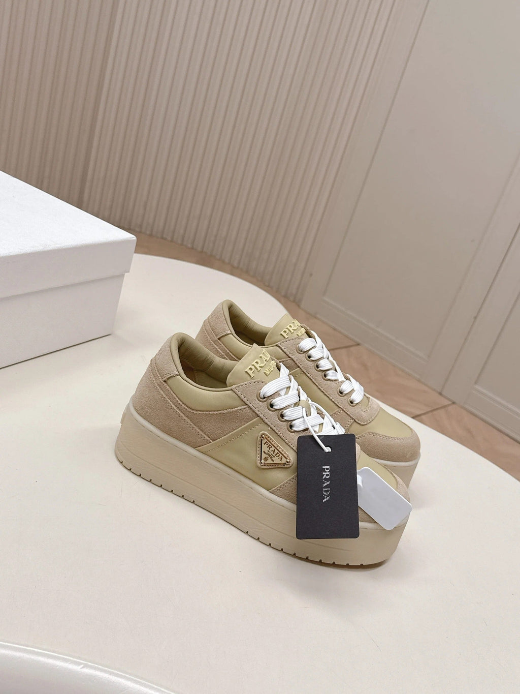 PRA 2026S Platform Sneakers 50 Beige Suede Cowhide 663493