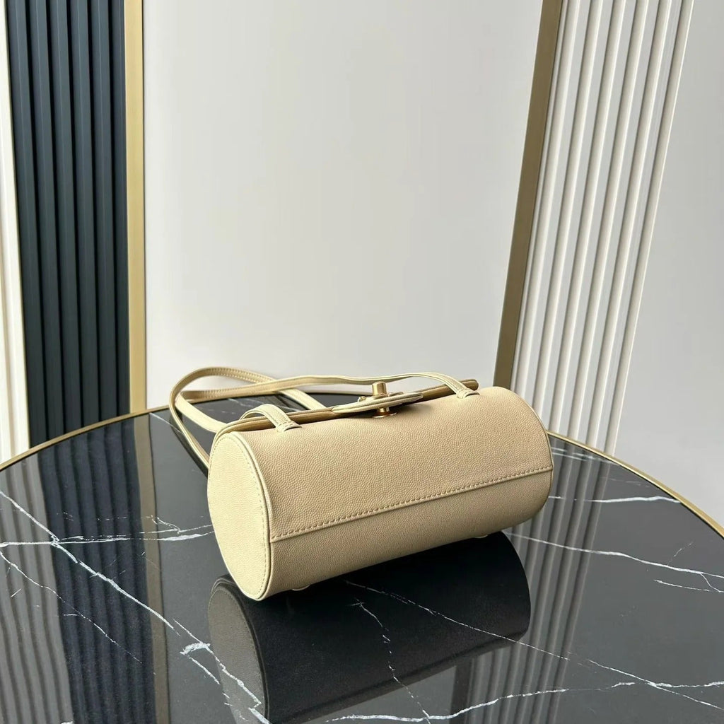 Chanel 2026 Bowling Ball Cylinder Bag 20.5cm Beige Caviar Leather 345493
