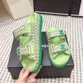 CC 26s Sandals Light Green Beige Leather Raffia 632392