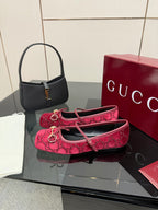 Gucci 2026 Crystal Rhinestone Ballet Flat Red Velvet Leather 629716