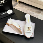 CC 2026 Wedge Sandals 65 Black Lambskin Gold Black Logo 667764