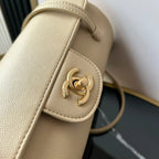 Chanel 2026 Bowling Ball Cylinder Bag 20.5cm Beige Caviar Leather 345493