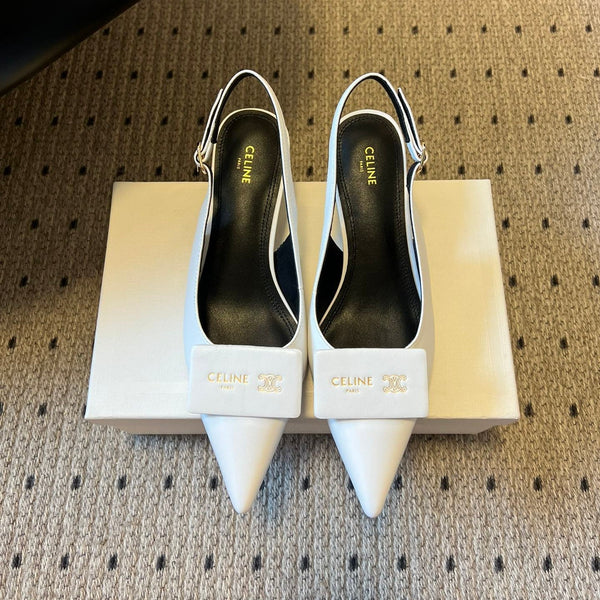 Celine 26 Pointed-Toe Slingback White Sheepskin 619636