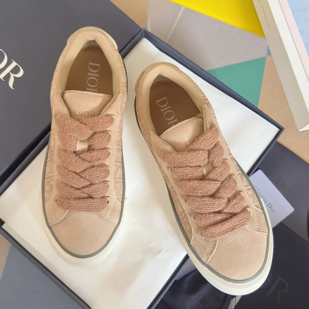 CD 26 B33 Platform Sneakers Light Brown Monogram Cowhide 609189