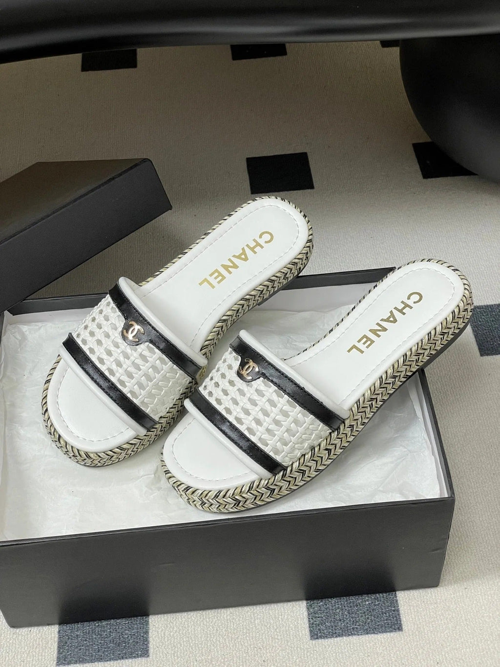 CC 26s Platform Slippers White Cowhide 649458