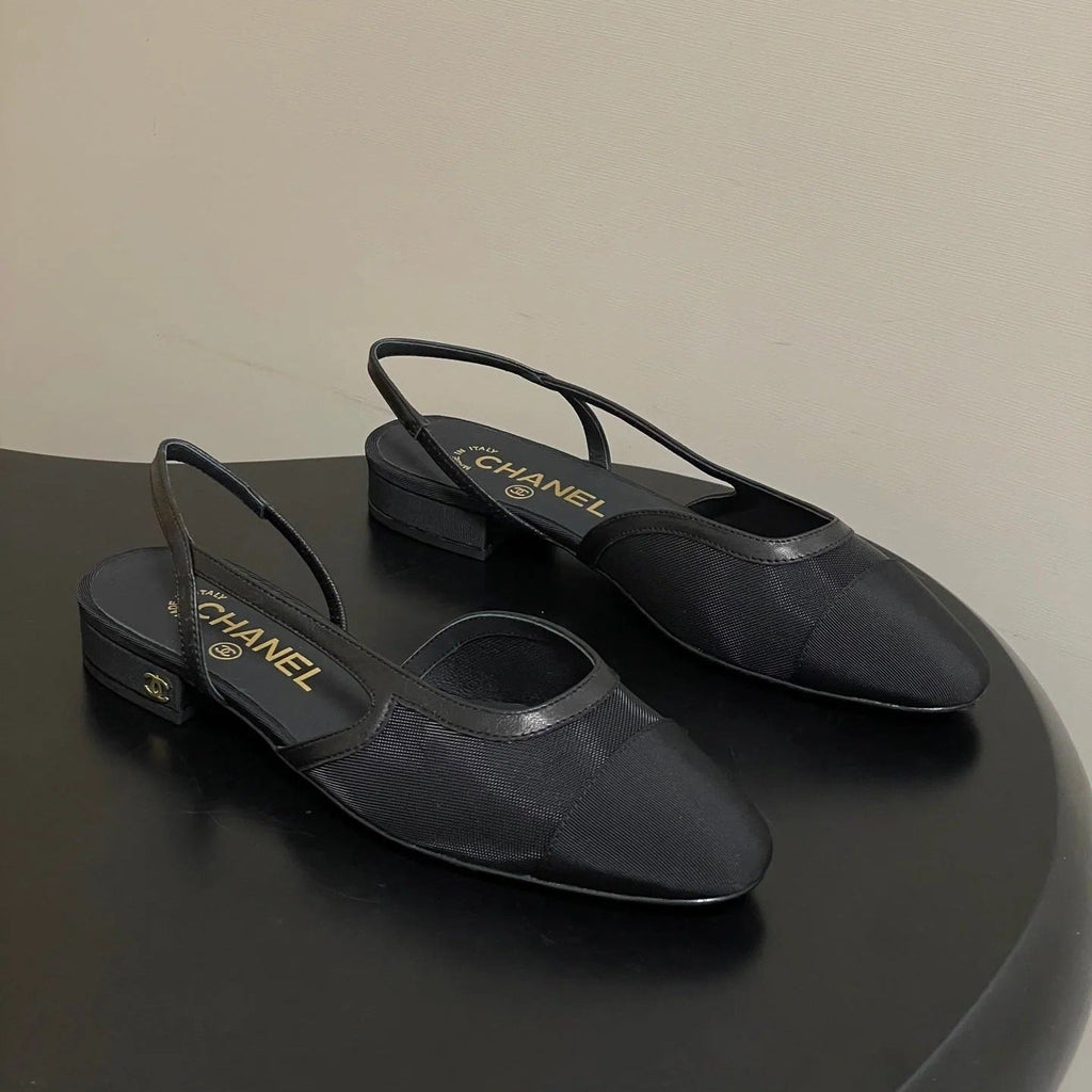 CC 26s Slingback Black Mesh Fabric Sheepskin 649450