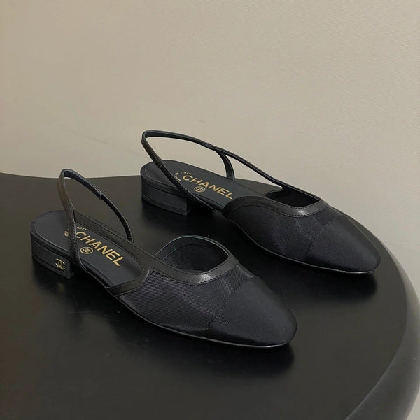 CC 26s Slingback Black Mesh Fabric Sheepskin 649450
