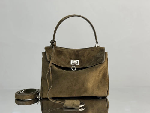 Balenciaga Mini Bag 22 Olive Green Suede Sliver Hardware