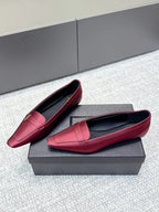 YSL 26ss Square Toe Loafers Taupe Satin Leather