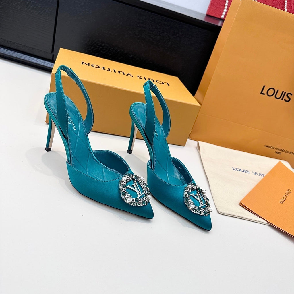 LV 26s Slingback 75 Teal Blue Premium Satin 622440