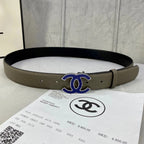 CC 30MM BELT IN MOCHA BROWN GRAINED CALFSKIN WITH NAVY BLUE LOGO
