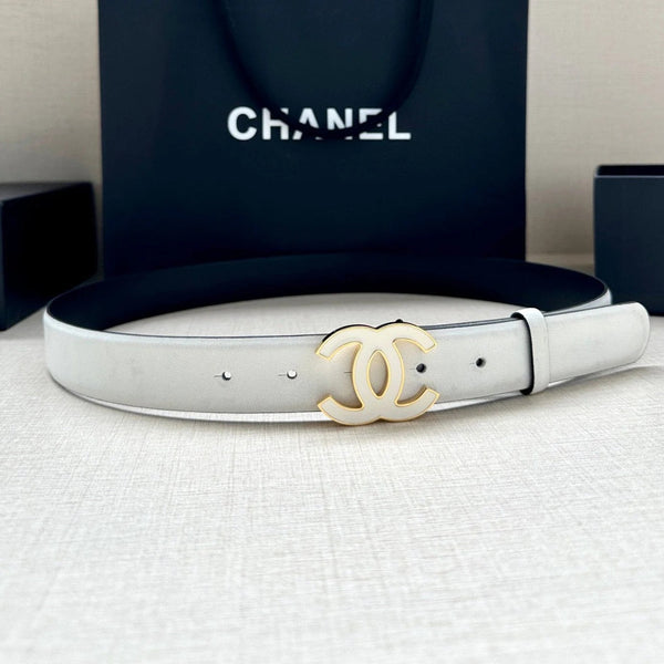 CC 30MM BELT IN FULL WHITE SMOOTH CALFSKIN METAL HARDWARE