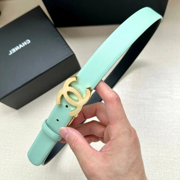 CC 30MM BELT IN GREEN MINT AND BLACK CALFSKIN WITH GOLD HARDWARE