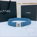 ELASTIC BELT 30MM IN BLUE DENIM WITH SQUARE BUCKLE EMBOSSED LOGO