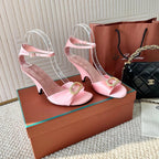 HIGH HEELS SANDALS 80 MM IN PASTEL PINK SATIN MIX SUEDE