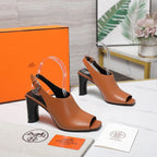 HM 26ss Peep-Toe Sandals 80 Tan Black Cowhide 601239
