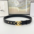 DOUBLE C BELT 30MM IN BLACK QUILTED LEATHER WITH GOLD BUCKLE