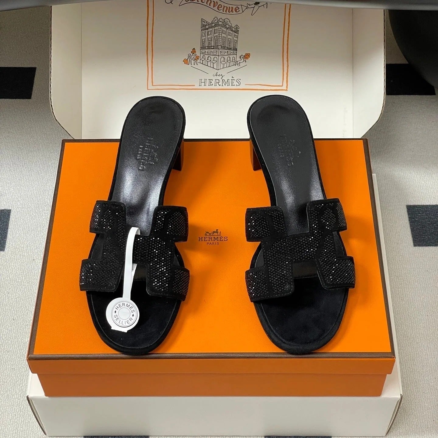 HM 25S ORAN HIGH‑HEEL SANDAL 50 MM IN BLACK LAMBSKIN WITH STONE DETAILS