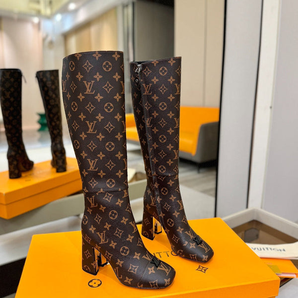 LV High Boots 85 Monogram Brown Sheepskin 573736