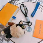 LV Black Beige Plush Dog Charm